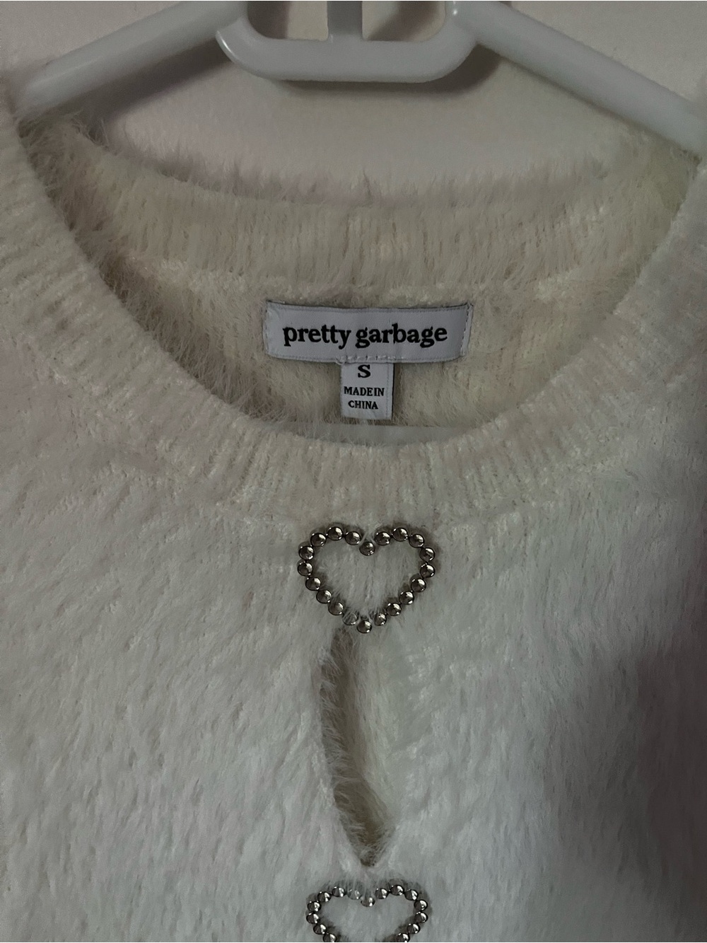 Pretty Garbage Cream Fuzzy Heart-Button Tank - Picture 3 of 3